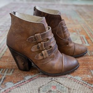 Freebird by Steven Leather Malbc Monk Strap Brown Ankle Bootie